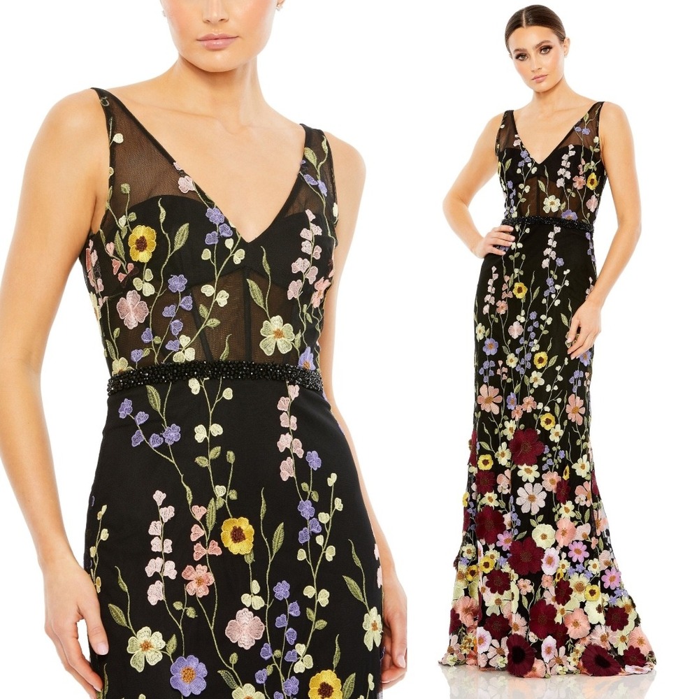 Mac Duggal Black Floral Maxi Dress